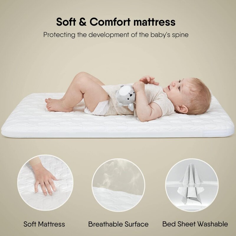 Babybond-子供と幼児のベビーベッド、ベビクレードル、3 in 1、ソフト防水マットレス付き、肌に優しい通気性のあるシェル