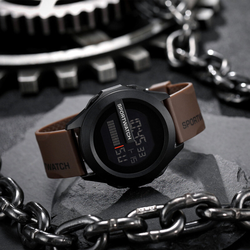 Jam tangan elektronik olahraga keren untuk pria wanita remaja, jam tangan Digital multifungsi menyala dalam gelap