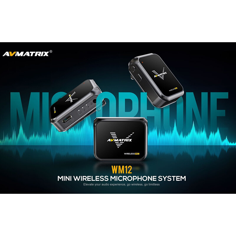 AVMATRIX-Mini micrófono de solapa inalámbrico WM12, transmisor de receptor de 100m Duo/Solo, para entrevista, Vlog, transmisión en vivo