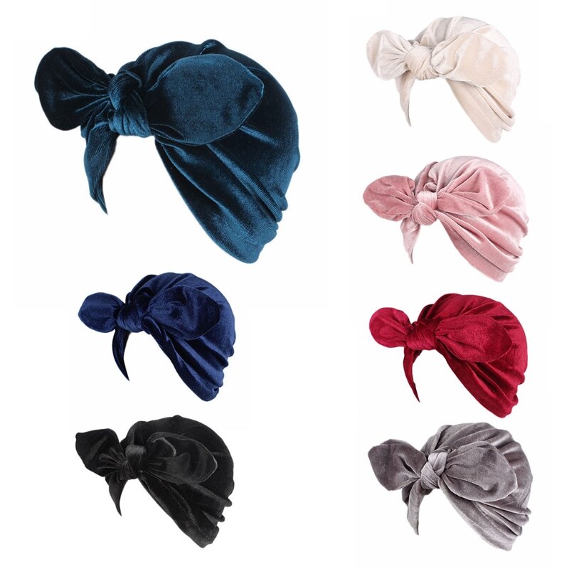 Gorro plissado Lenço com arcos, pré-amarrado Headwear, Turbante, Perda de cabelo Headwear, Hijab Hat