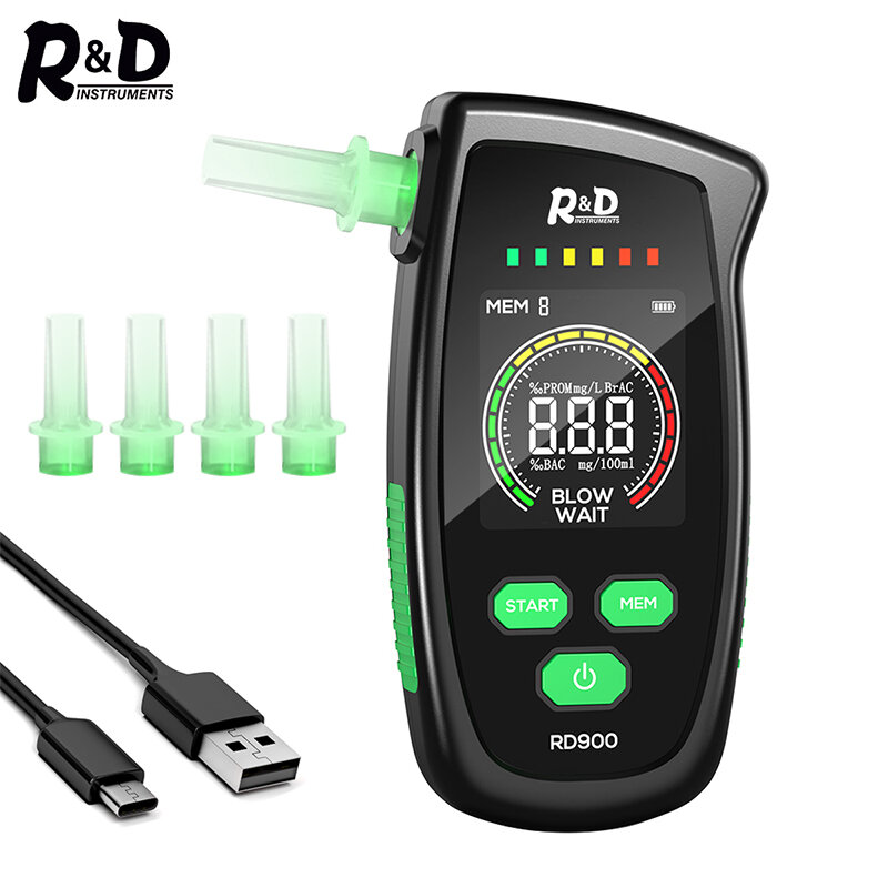 R & D recarregável Digital Breath Alcohol Tester, bafômetro Detector De Gás, Uso Pessoal e Profissional, RD900
