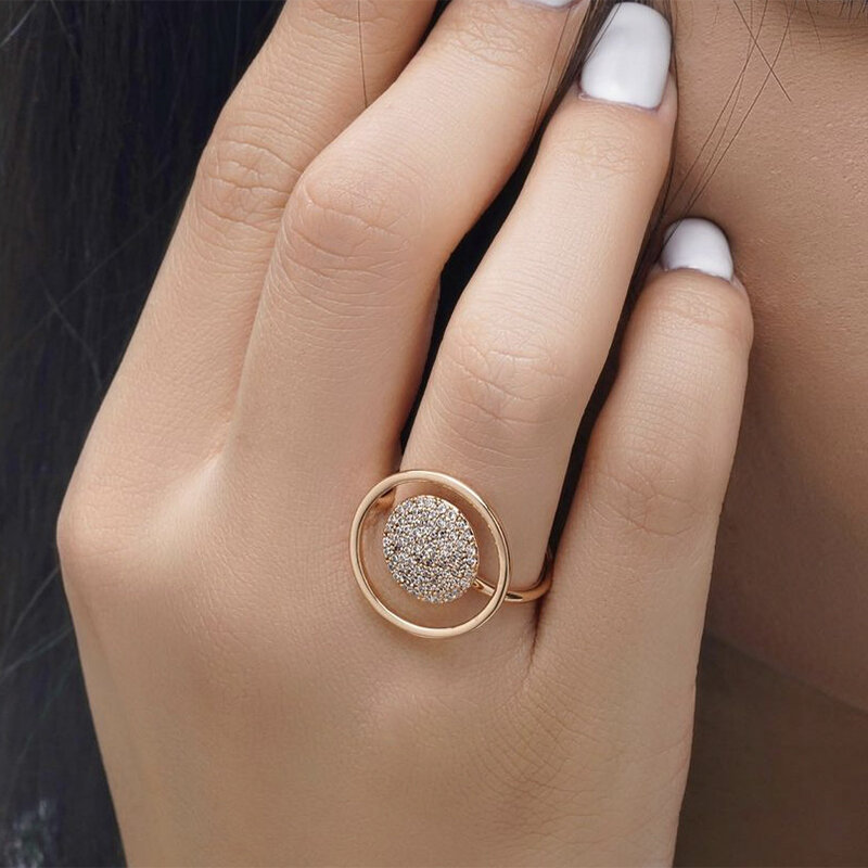 SYOUJYO cincin zirkon alami beraspal penuh wanita, hadiah perhiasan pernikahan pengantin desain Mewah Unik emas mawar 585