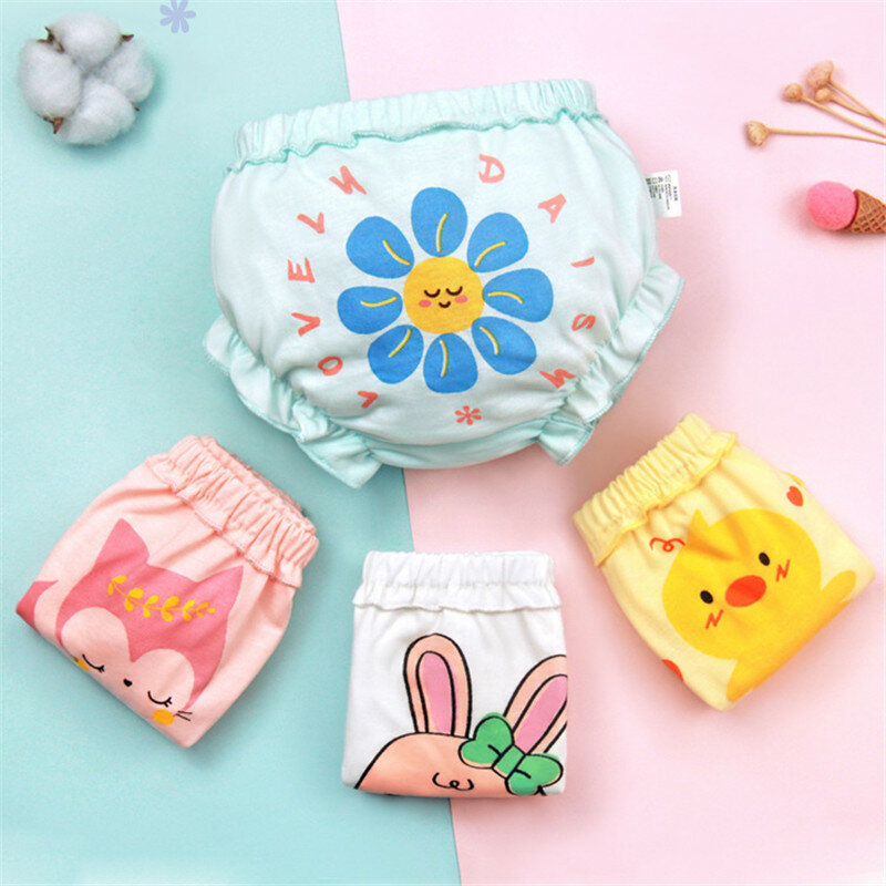 Baby Cloth Diaper Cartoon Animal Cotton Waterproof Ecological Learning Diapers Potty Training Panties Nappies For Girls Newborn