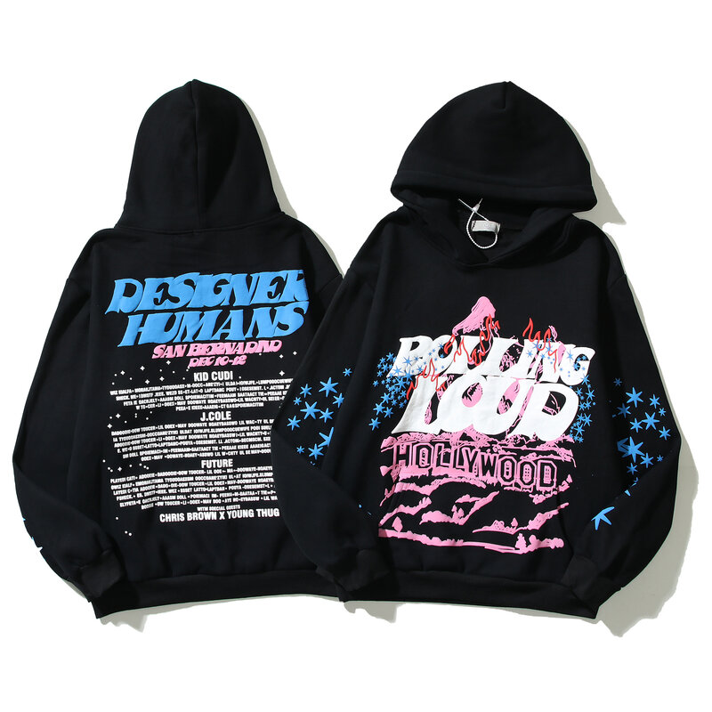 Alta qualidade oversized moda estrela impressão hoodies para casais agasalho moletom masculino streetwear harajuku punk roupas