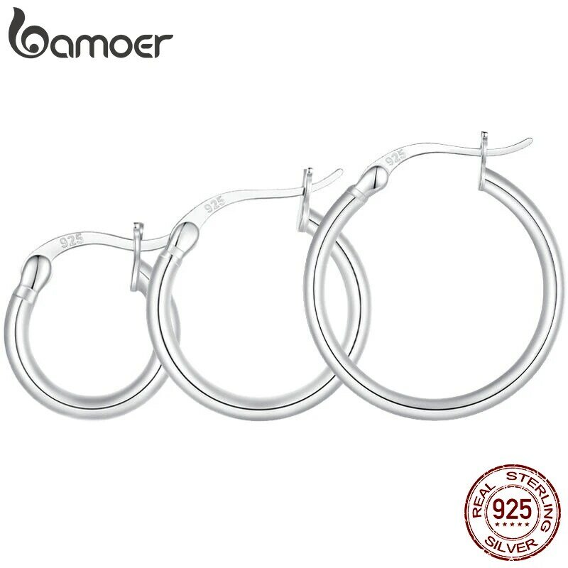 Классические гипоаллергенные серьги-кольца BAMOER из стерлингового серебра 925 пробы, 14 К позолоченные серьги-трубы для женщин
