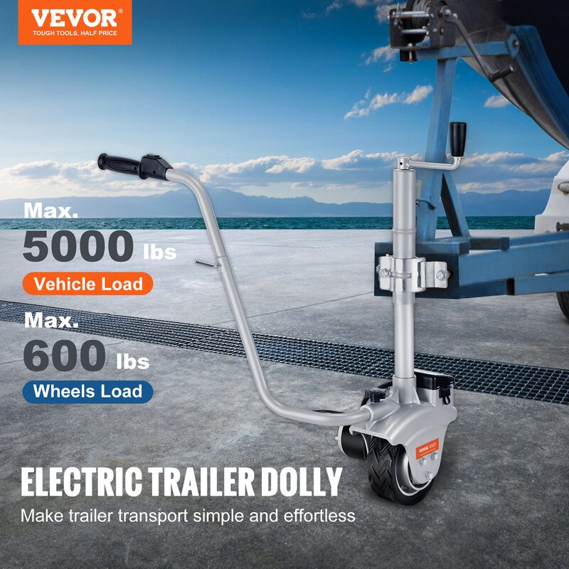 VEVOR Trailer listrik Dolly 5000lbs kapasitas menarik 350W 12V Trailer Jockey Roda dengan 22 ft/min kecepatan bergerak untuk Trailer perahu