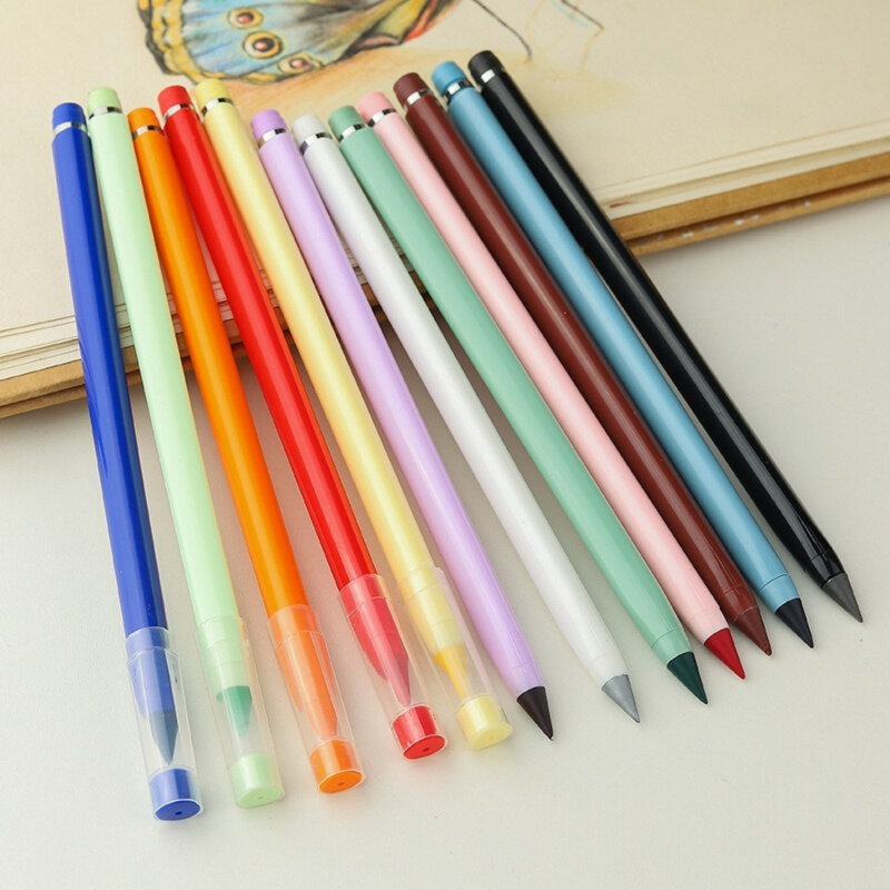24/13 buah pensil warna Tulis tanpa batas dengan set isi ulang tanpa tinta pena pensil abadi seni warna lukis perlengkapan sekolah