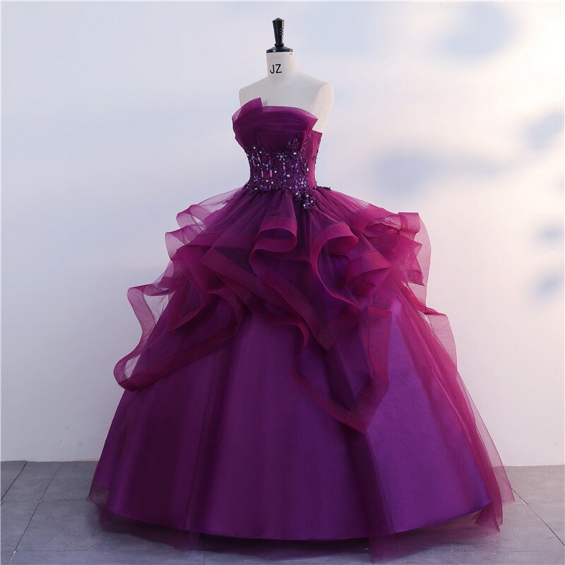 Purple Vestidos gaun pesta tanpa tali Quinceanera gaun pesta elegan gaun pesta Prom Formal ukuran Plus untuk anak perempuan Gloria Ashley
