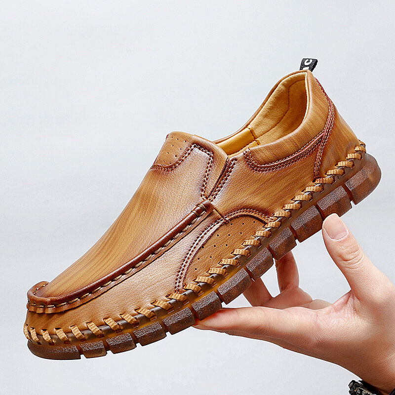 High Quality Men's Genuine Leather Casual Shoes Flats Breathable Shallow Slip on Walking Shoes for Men Soft Sole Driving Shoes