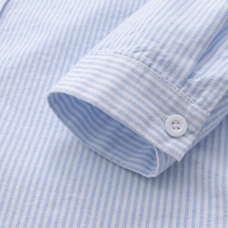Camisa a rayas azules para mujer, blusa holgada informal de manga larga, ropa sencilla de oficina, Tops finos, primavera y otoño, novedad de 2024
