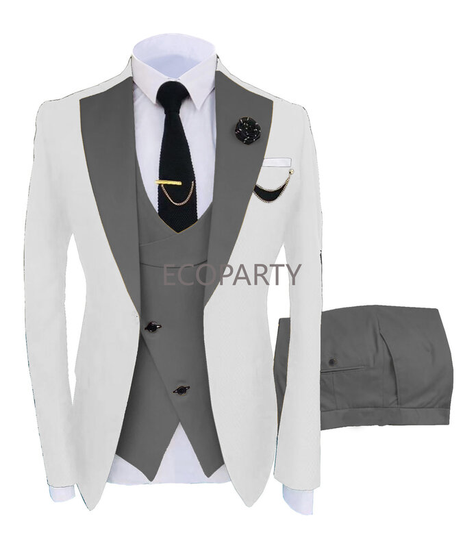 Setelan gaun pengantin pria, jas Formal kotak-kotak kasual bisnis tiga potong (jaket + rompi + celana) XS-5XL