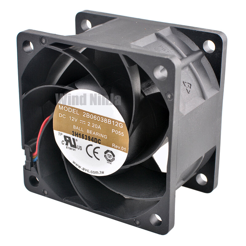 Ventilador de refrigeración de alta velocidad para fuente de alimentación del servidor, rodamiento de bolas Dual, 6cm, 60mm, 60x60x38mm, DC12V, 2.20A, 2B06038B12G