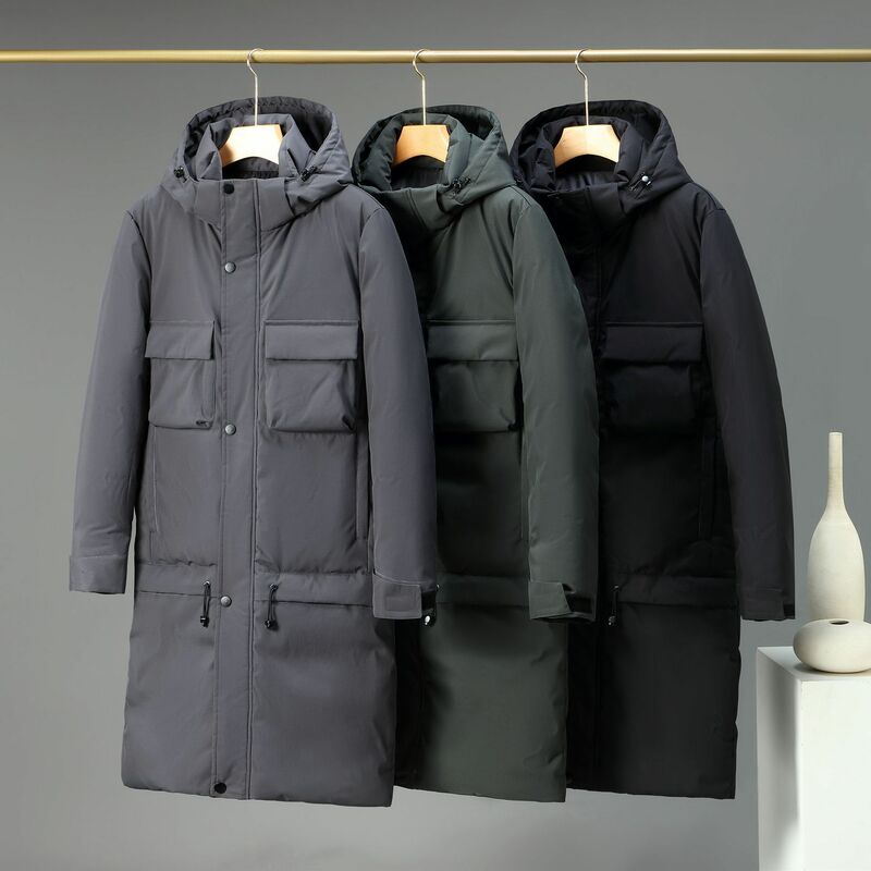 2023 Winter New Medium Long Casual Loose Over Knee Hooded Thick Men's Down Jacket Trend Fashion Cotton Jacket