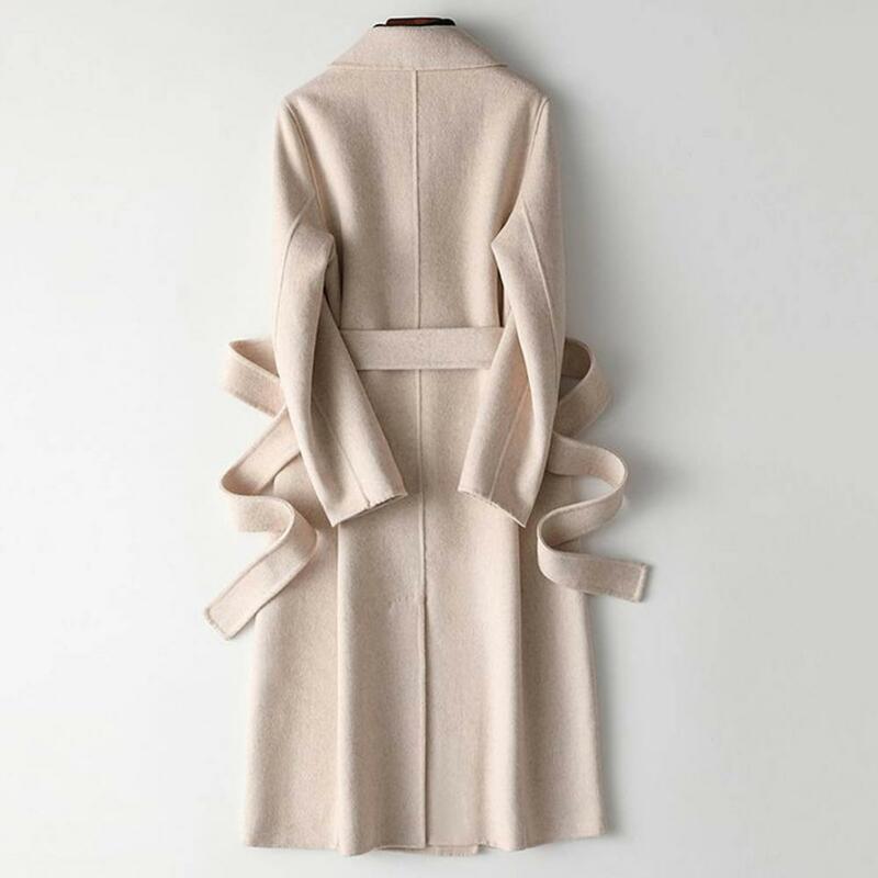 Sobretudo de lapela de lã slim fit feminino com cinto, jaqueta térmica, casacos chiques, moda coreana, elegante, outono, inverno