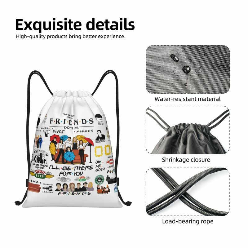 Funny TV Show Friends Collage Drawstring Backpack Sports Gym Bag for Men Women Shopping Sackpack