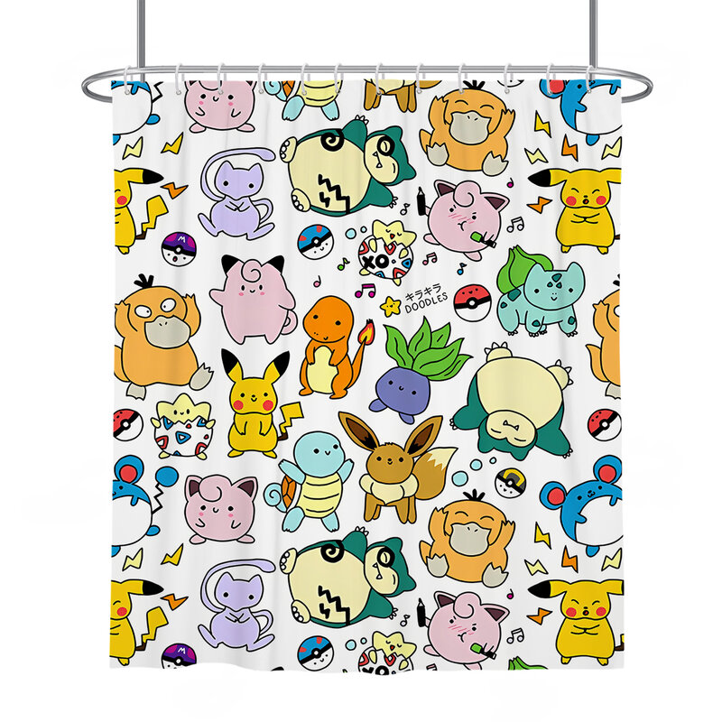Cortinas de ducha de dibujos animados Pokemon Pikachu kawaii, cortina de baño de poliéster impermeable, cortina de partición, accesorios de baño para el hogar