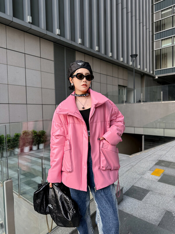 Real Sheepskin Leather Down Jacket Women Winter 2024 Warm White Duck Down Coats Mid-length Pink Leather Jackets Female Clothes