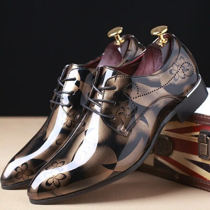 Sapato de couro com estampa floral masculino, sapato formal, moda luxo, casamento do noivo, Oxford