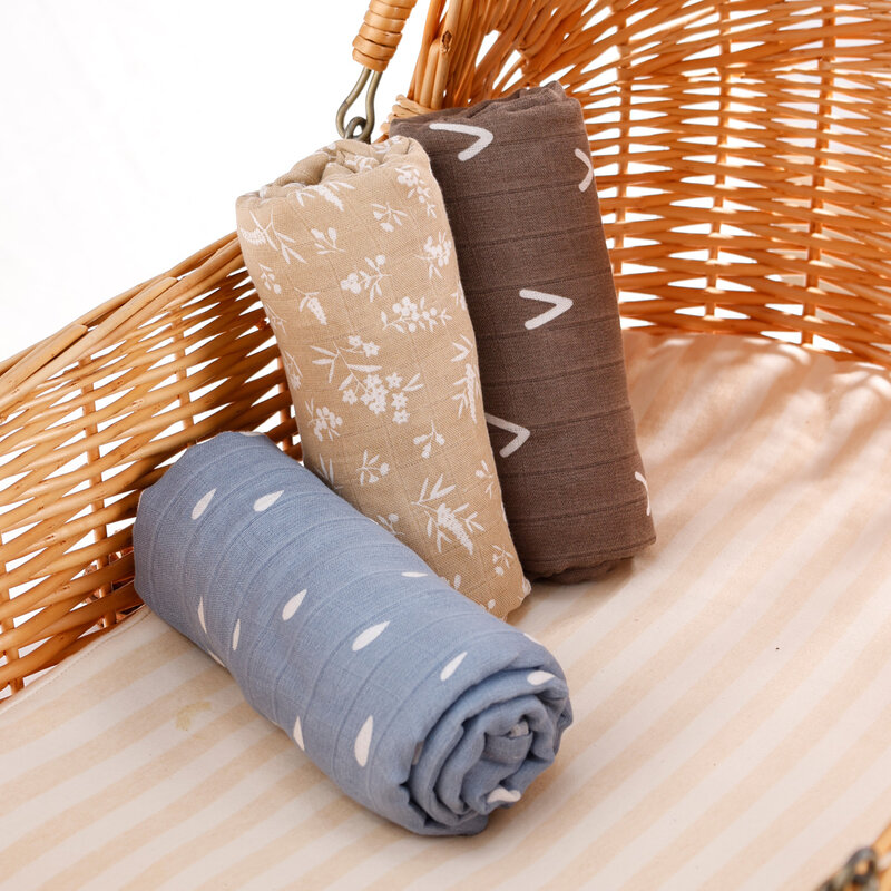Kangobaby-Couverture d'emmaillotage en mousseline de coton bambou pour bébé, couette ronde pour nouveau-né, nouveau, 120x110cm, # My Soft Life #2024, ensemble de 3 pièces