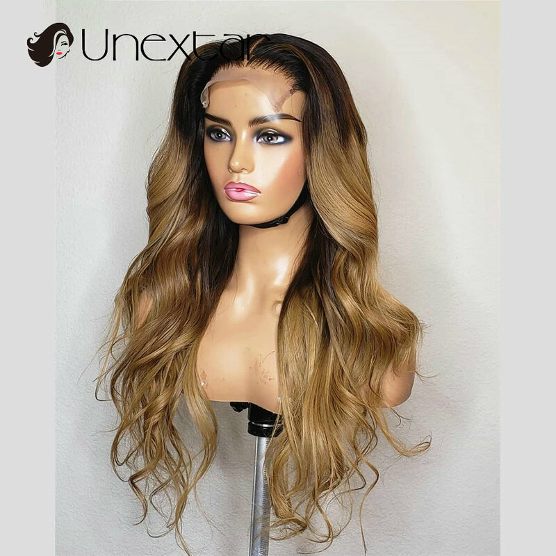 1B27-Peluca de cabello humano largo y suave para mujer, postizo de encaje frontal, color rubio miel, 180% transparente, 13x4, prearrancado