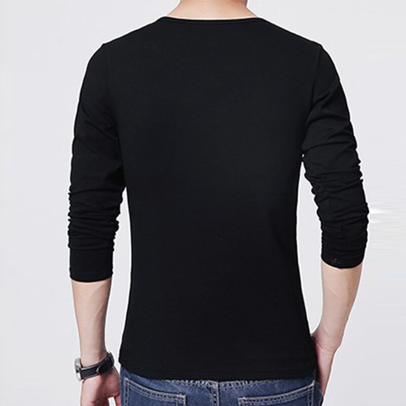 T-shirt décontracté à manches longues pour hommes, col rond, fitness et sport, blanc, noir, gris clair