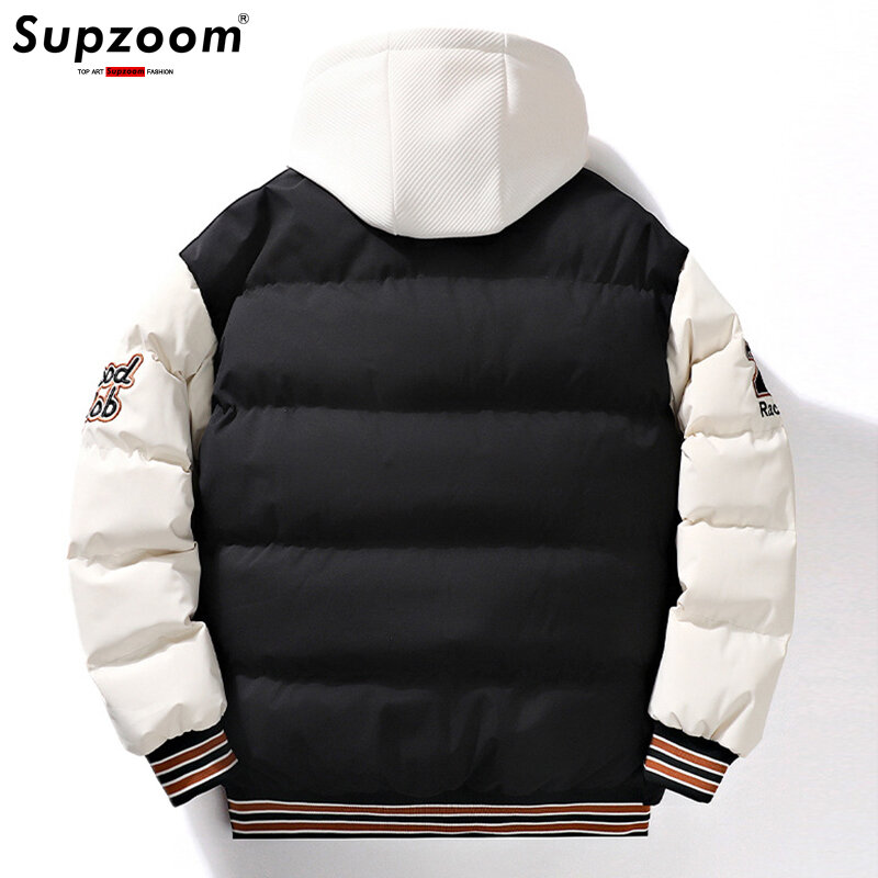 Supzoom New Arrival Casual Embroidery Mens Winter Trendy Fake Two-piece Hooded Bread Suit Couple Cotton-padded Jackets And Coats