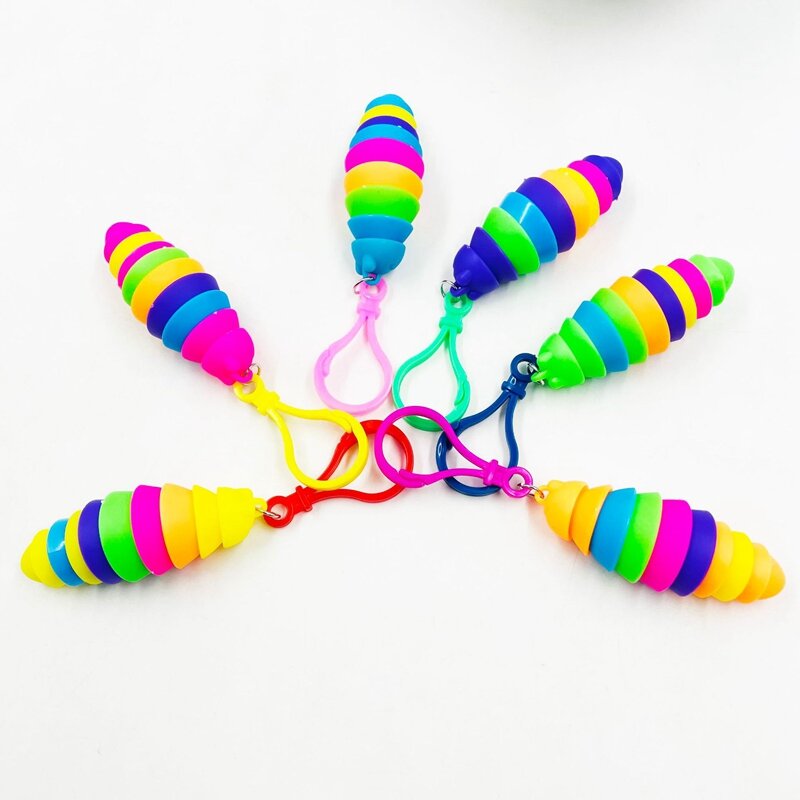 Mini Fidget Toy Adult Slug Articulated Flexible 3D Slug Keychain Relief Anti-Anxiety Sensory Pendant Kids Toys