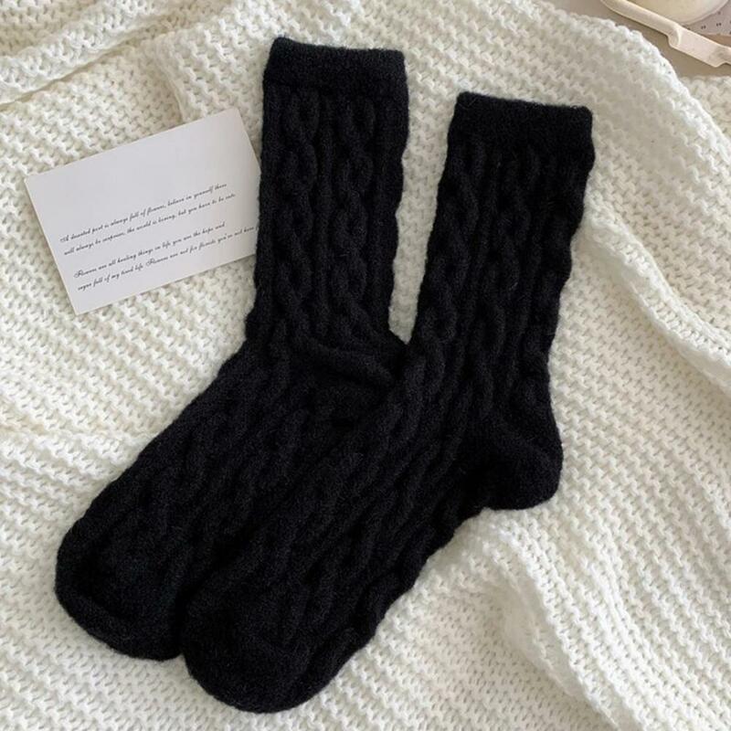 Warm Socks Cozy Knitted Women's Mid-tube Socks with Plush Warmth Anti-slip Elastic for Casual Comfort Sweat Absorption Warm Cozy