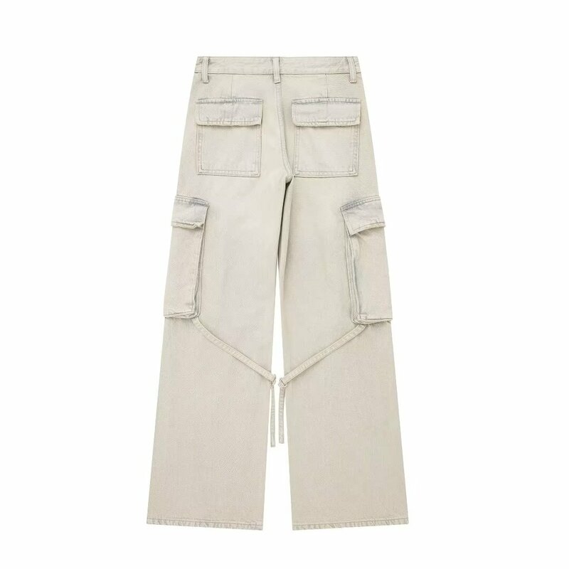 Dames 2024 Nieuwe Casual Mode Joker Pocket Decoratie Tooling Jeans Retro Mid-Taille Rits Dames Denim Broek Mujer