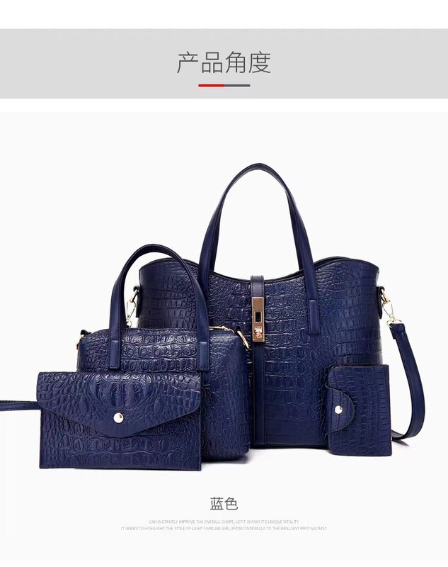 New Crocodile Pattern Women Handbags Set 4PCS Tote Shoulder Crossbody Bags Clutch Top Handle Satchel Purse