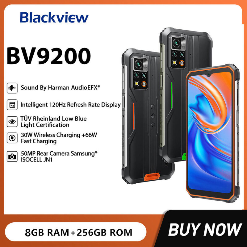 Blackview Waterproof Rugged Smartphones, Android 12, Helio G96, carregamento sem fio, 50MP Mobile Phone, NFC, 8GB, 256GB, 6.6 ", BV9200