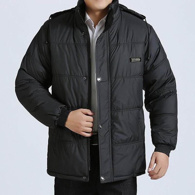 New Thick Warm Winter Parka For Men Fleece Hooded Male Windproof Jacket Cargo Coat Military Streetwear Solid Overcoat