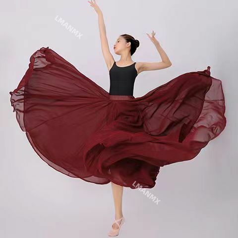 Falda de gasa de 720 grados para mujer, faldas largas transparentes para Ballet, danza del vientre, ropa de práctica de bailarina, falda de danza clásica moderna