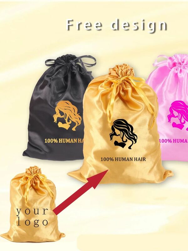 Bolsa De satén personalizada para almacenamiento de pelucas, bolsa con cordón para almacenamiento de pelucas con logotipo