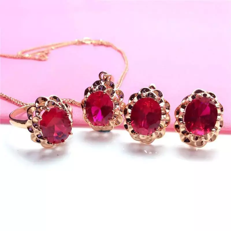 14k ouro rosa rubi brincos florais para mulheres, luxo requintado charme, jóias de casamento, roxo e ouro embutidos, moda, 585