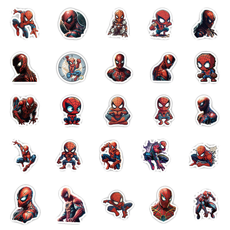 Marvel Spider-Man Anime Adesivos para crianças, decalques impermeáveis, Legal, Disney, Brinquedos, Laptop, Skate, telefone, mala, 10 pcs, 30 pcs, 50pcs
