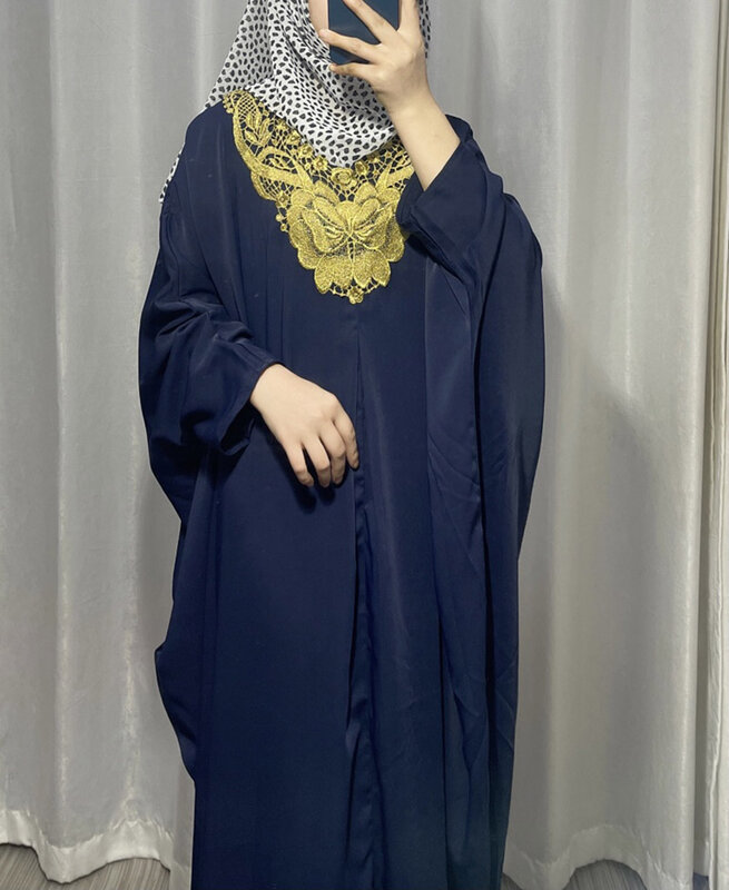 Baggy Gewaad Met Vleermuismouwen Voor Dames Moslim 2023 Nieuwe Herfst Silm Massief Pullover Feestjurk Elegante Appliques Eenvoudige Dameskleding
