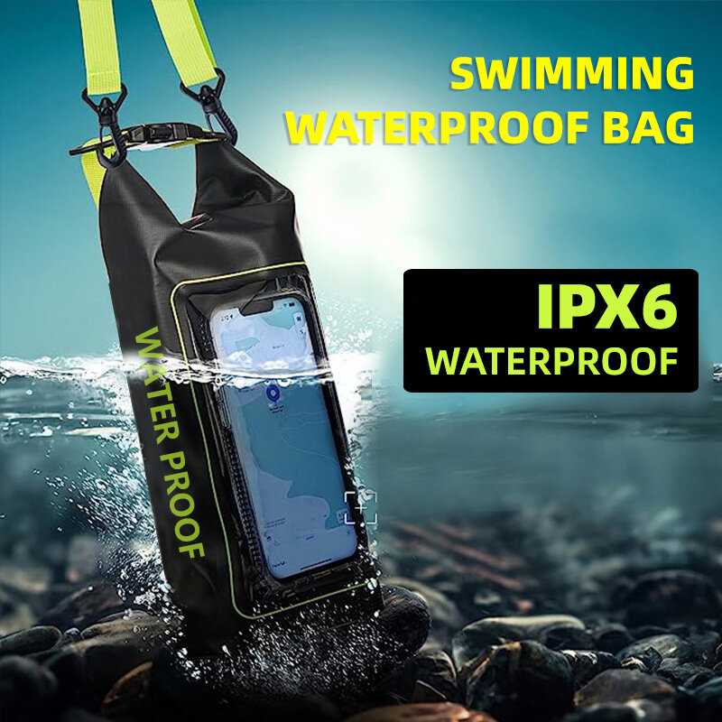 Bolsa de teléfono impermeable de 2L, bolsa de natación para buceo, bolsa seca subacuática, bolsos de hombro con correa ajustable, bolsa cruzada portátil para exteriores