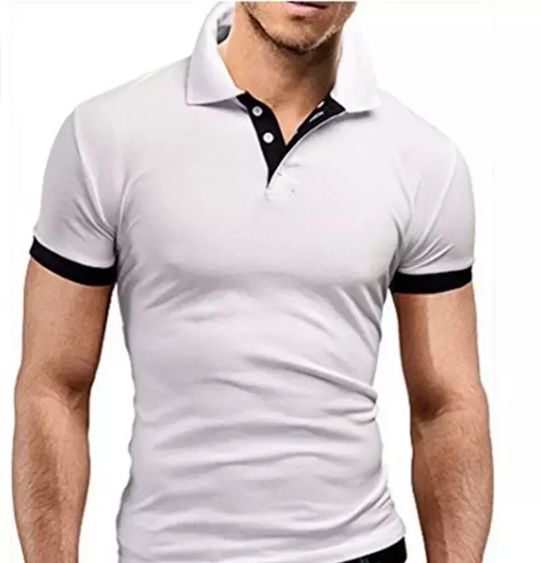Мужская футболка с отложным воротником, коротким рукавом и прострочкой