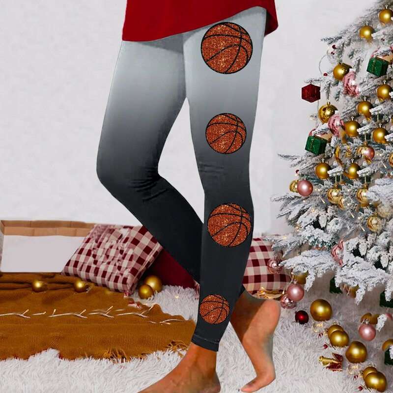 Padrão feminino de Natal leggings estampados, calças de treino, macio, elástico, bloco de cores, confortável