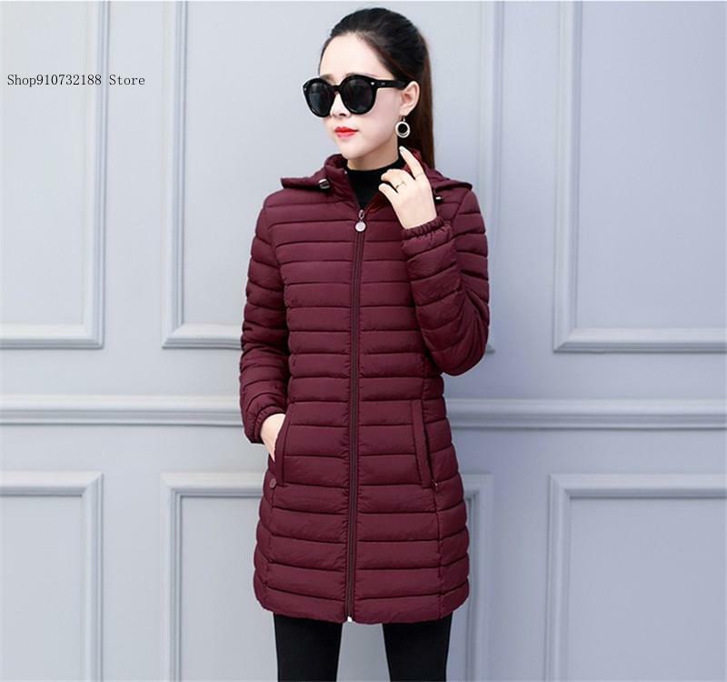 Winter Simple Solid Color Medium Length Slim Fit Jacket Cotton Jacket Coat Women