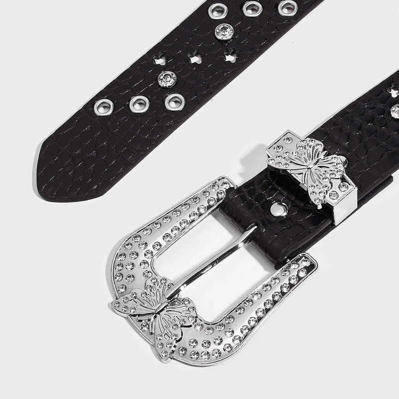 Cinturón gótico de 1,5 "para mujer, cinturón ancho con diamantes de imitación, Punk, hebilla de Metal, para vestidos, ropa, pantalones, Jeans, Club