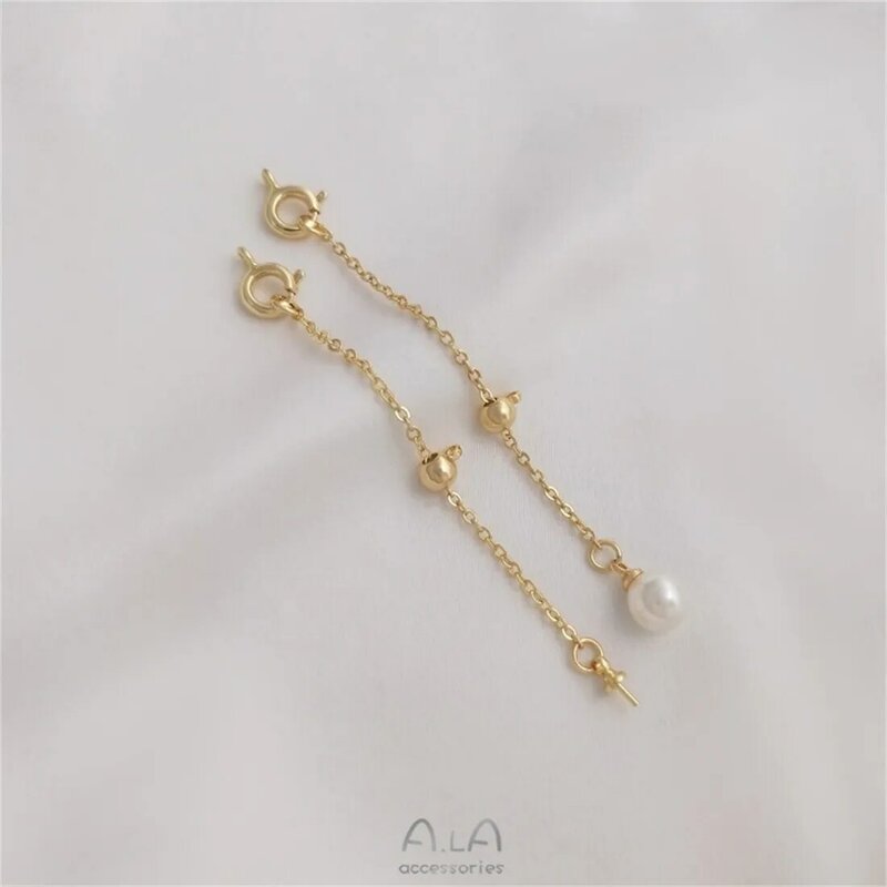 14K Gold Wrapped Adjustable Tail Chain Bead Holder Spring Buckle Extension Chain DIY String Pearl Necklace Jewelry Accessories