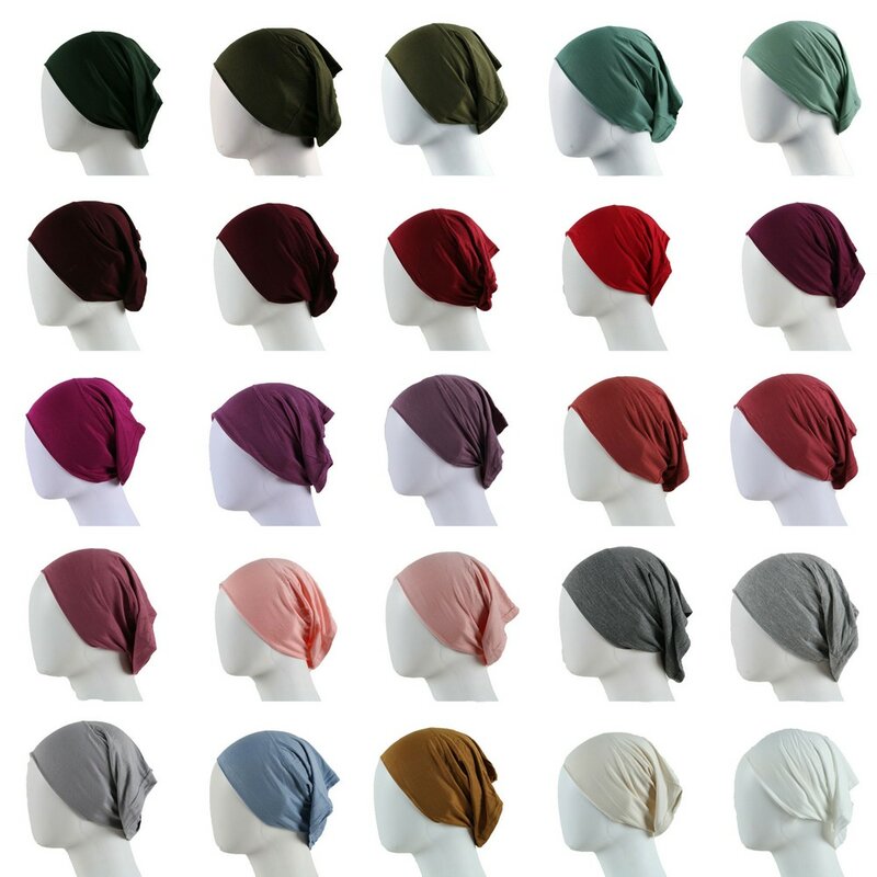 Tampas Hijab internas muçulmanas para as Mulheres, sob o lenço, estiramento Jersey, Turbante islâmico, Bonnet, Rodada Frente Sob Hijab, Boné Feminino