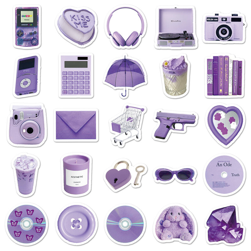 紫の落書きステッカー,ラップトップ,ヘルメット,デスクトップの装飾,DIY,おもちゃ,卸売,50個