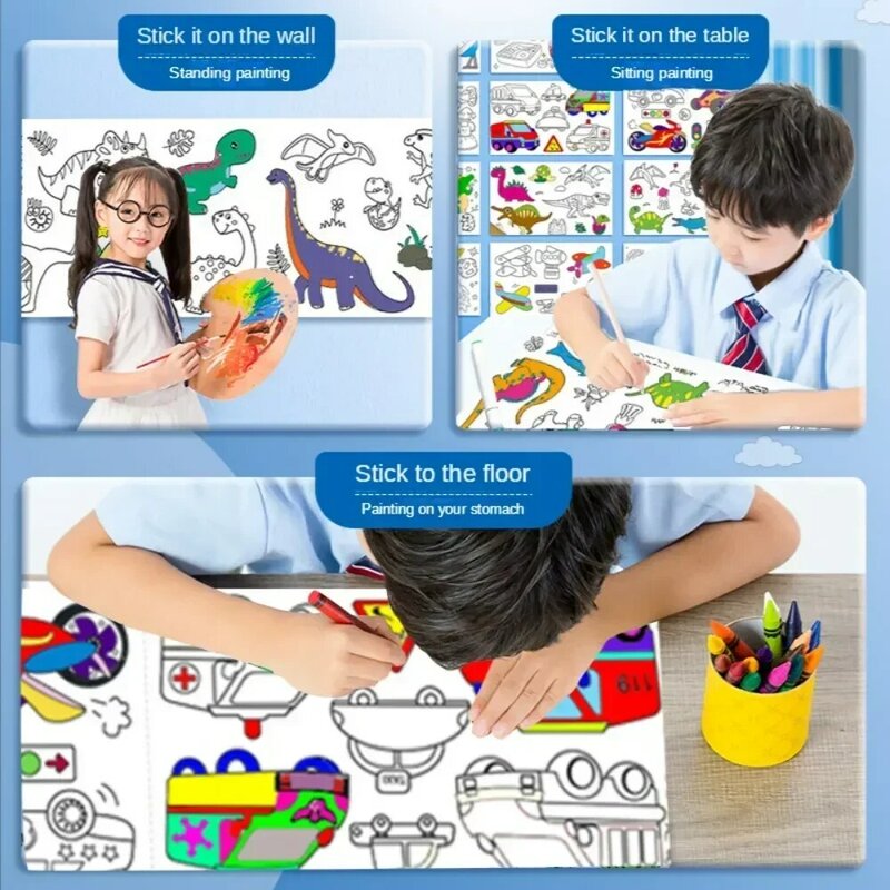 Rollo de dibujo para niños, papel de relleno de Color adhesivo, rollo de papel para colorear, pintura DIY, juguetes educativos