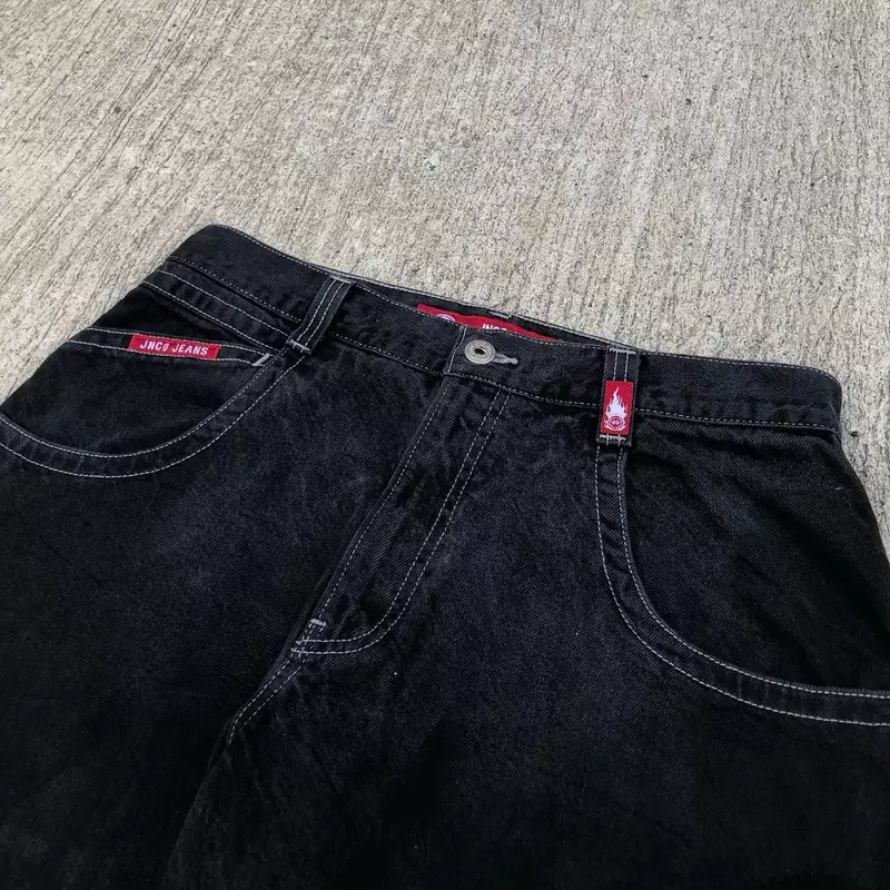 Harajuku Y2k Jeans Streetwear Hip Hop stampa grafica Jeans larghi gotici pantaloni neri uomo donna nuovi pantaloni a gamba larga a vita alta