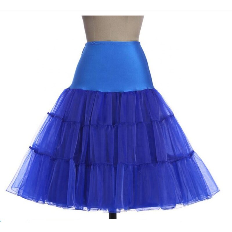 女性用チュチュ付きスカート,女性用クリノリン,ブルー,50s