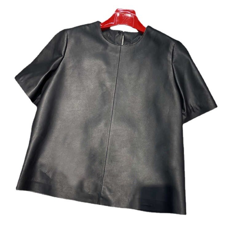 女性の半袖シープスキンコート,新しいセクシーな半袖服,黒,2023