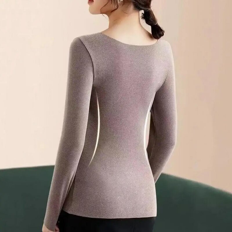 Bluzka damska przytulny wyściełana zimowa Top z dekoltem w szpic dla kobiet gruby pluszowy ciepły sweter z technologią zamykania na ciepło